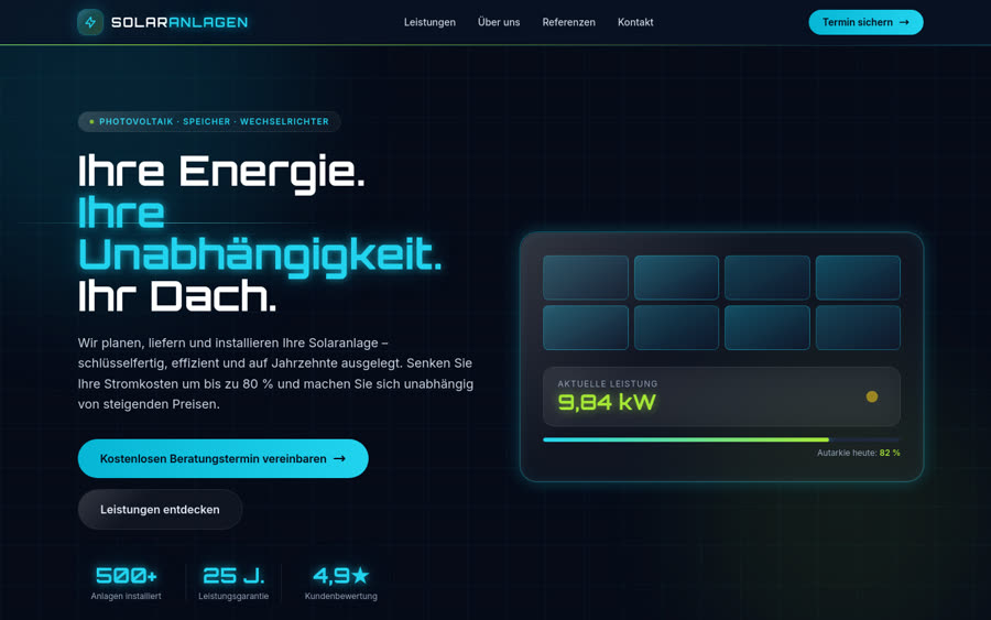 Website-Entwurf Photovoltaik-Betrieb